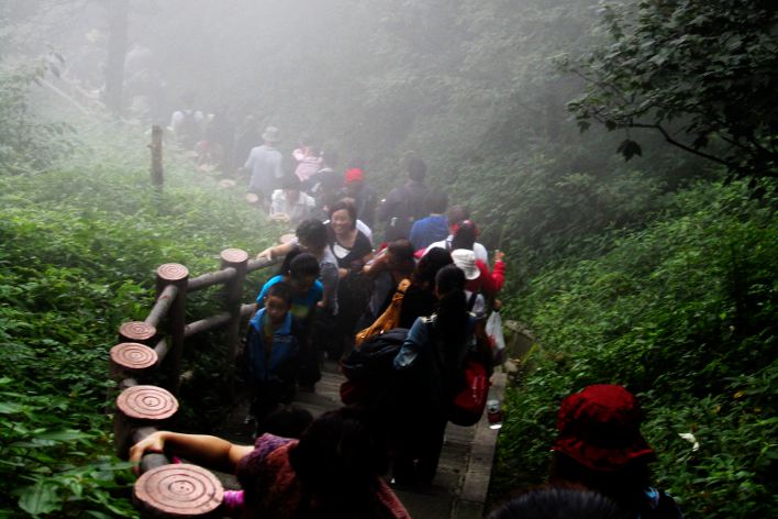 Climbing Mount Emei, one of the four sacred Buddhist mountains of China