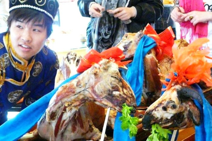 Eating mutton in Inner Mongolian yurt