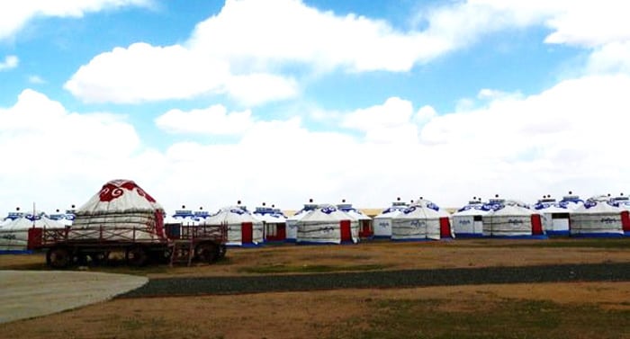 Rows of yurts in Xilamuren grasslands