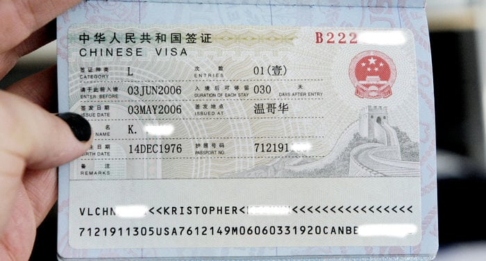 travel visa for China