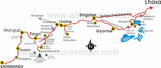 mapa Tibet Nepal autopista amistad