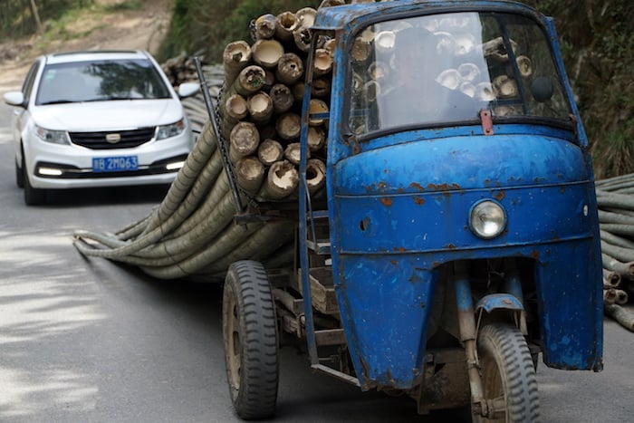 Transporte típico del bambú