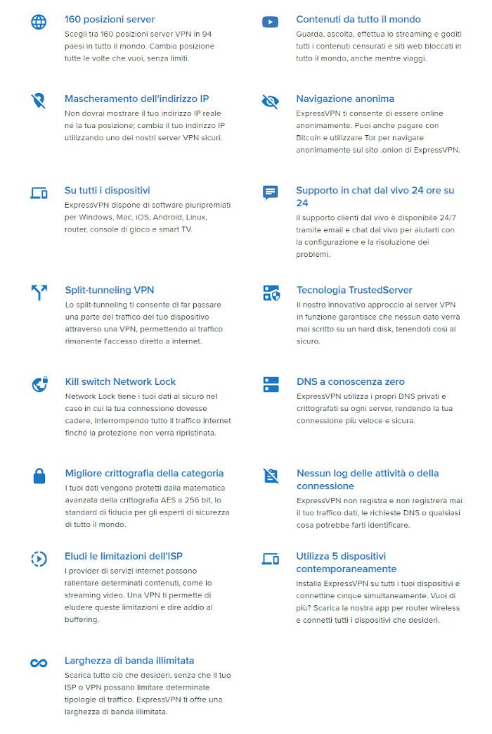 Caratteristiche tecniche Express VPN